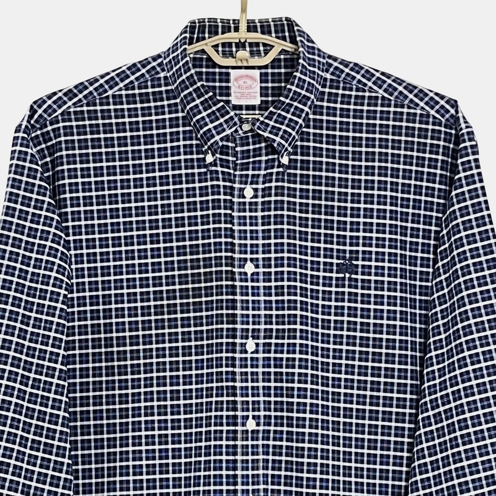 Brooks Brothers The Original Polo Shirt XL Blue Check Non-Iron Supima Cotton - Picture 5 of 10